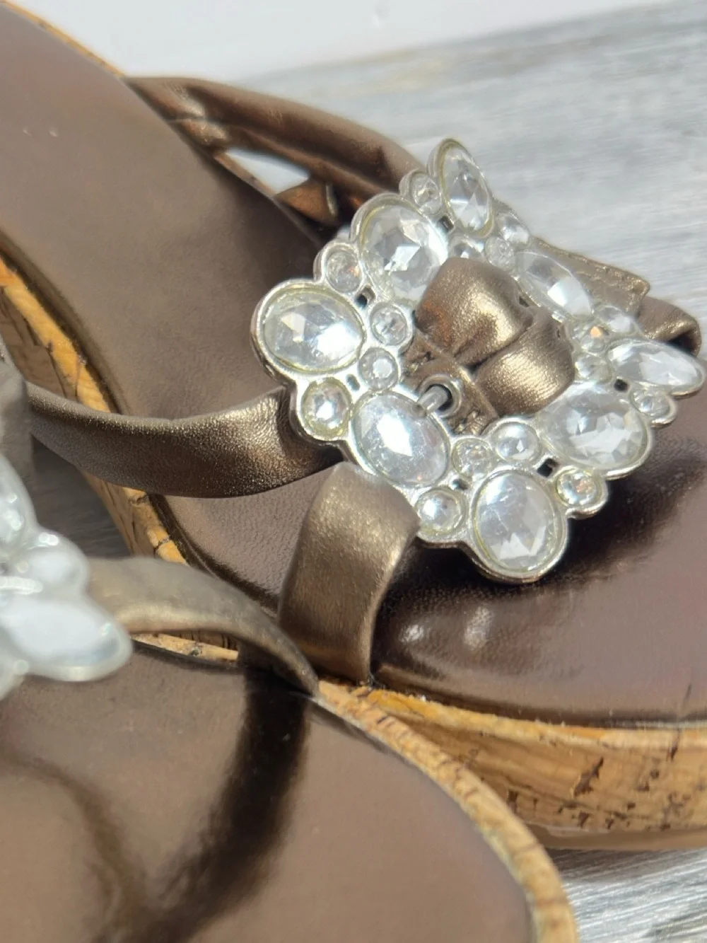 Yellow Box‎ Wedge Slide Sandals with Rhinestone Buckle - Bronze women’s size 7.5